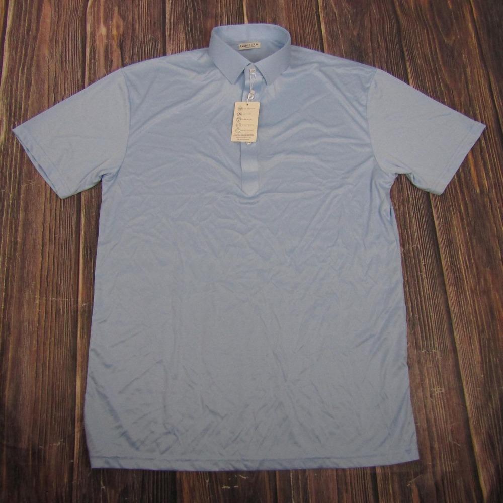 Collars & Co Polo Shirt Mens‎ XLT Blue Solid Dress Collar Golf Performance Top